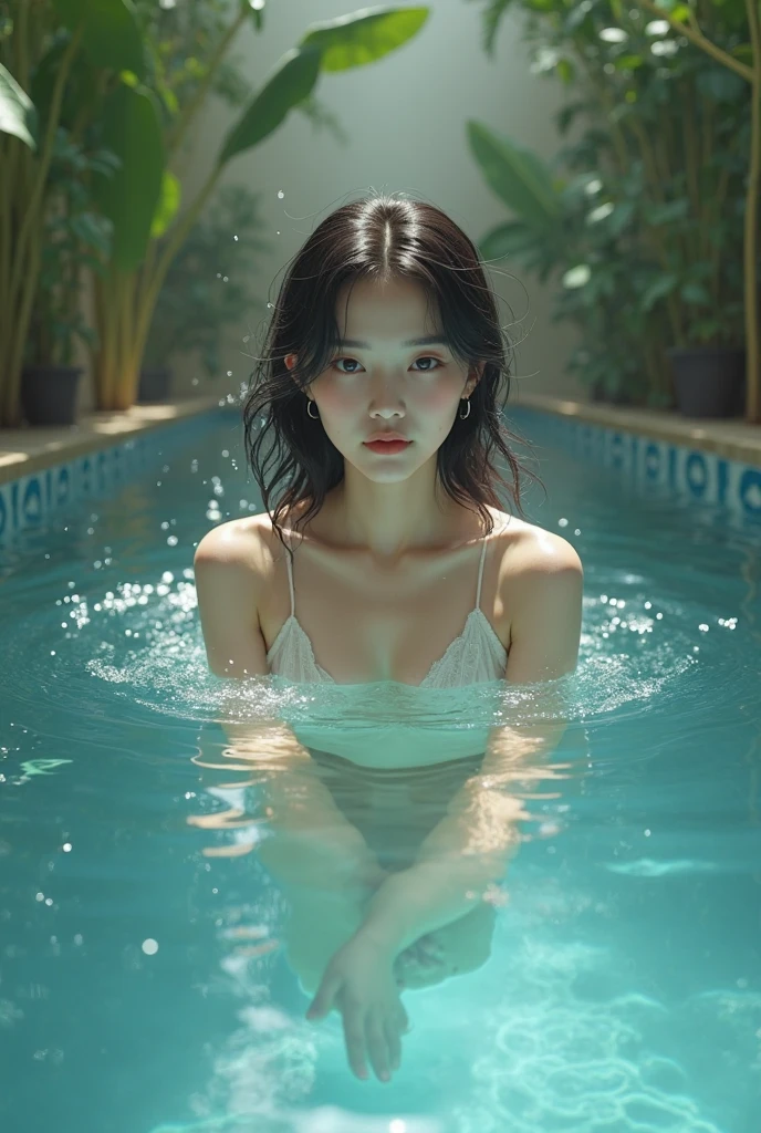 beautiful woman bathing in bathtub with aesthetic atmosphere, aesthetic vibes, pink foto filter, lofi, aesthetic, realistic