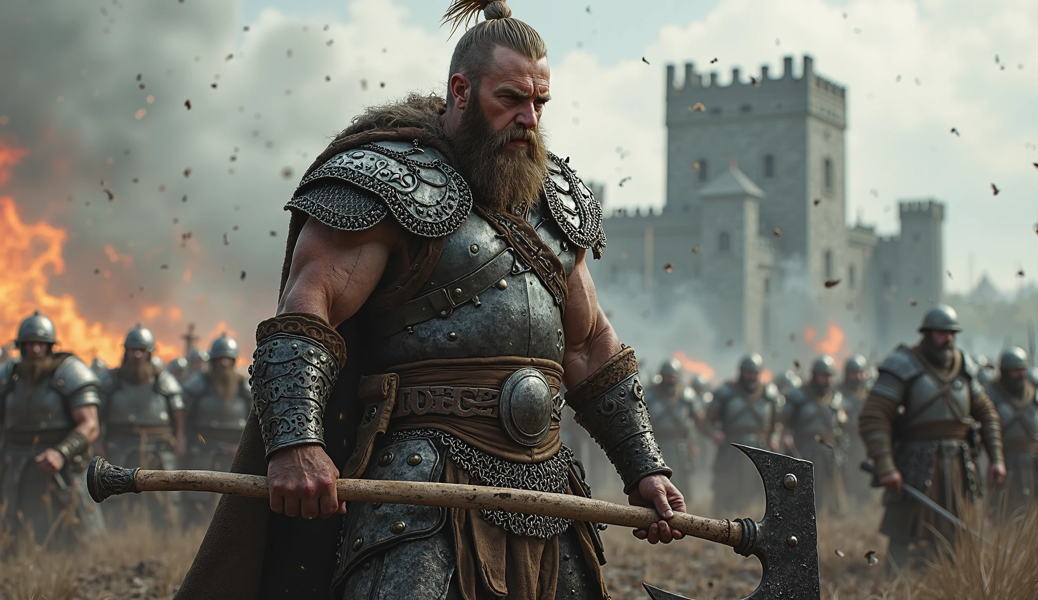cinematic film still cinematic photo Awardwinning epic cinestil from hephaistos doing blacksmith work, flying sparks, anvil, amazing details, long beard, ornamental greek armor, wrathful eyes, dark lighting, dark shadows, (creating colossus, robot), best quality, amazing details, masterpiece, 35mm photograph, film, bokeh, professional, 4k, highly detailed . shallow depth of field, vignette, highly detailed, high budget, bokeh, cinemascope, moody, epic, gorgeous, film grain, grainy