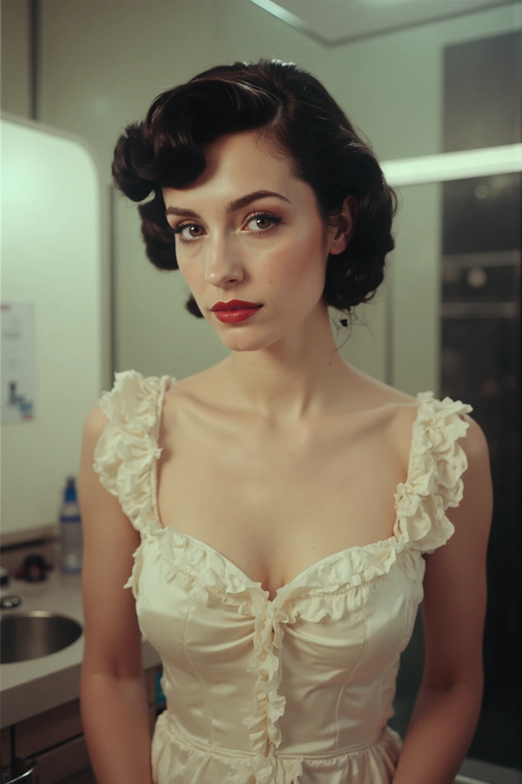 retro photography, 1960s , AGFA, Kodak, 1 girl,  portraite, gazing_phi_viewer,  ssmile, octane rendering,  standing alone, rtrophto1