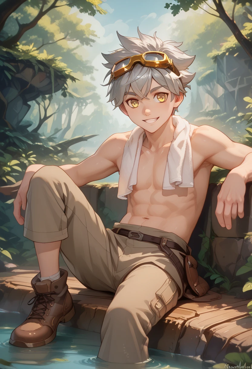 juvenile,Japanese,barefoot,Upper body naked,man,Is ejaculating,whole body,Erect penis,Slim body,The Legend of Zelda: Ocarina of Time,Children's Link,uniform