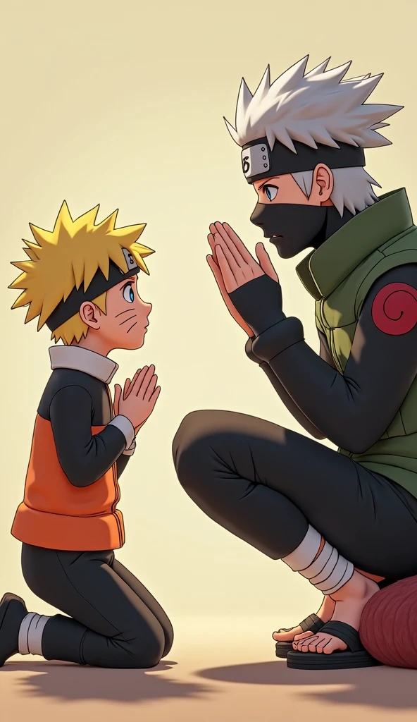 Naruto child asleep by a hypnotist. Naruto asleep sitting on a chair with his feet on a table. The hypnotist with Naruto's feet on his lap.