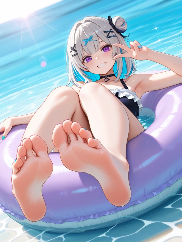 ((Top quality)), ((Masterpiece)), ((Details)), Perfect face, perfect body, sitting on the beach, listening to music, wearing headphones, wearing swimsuit, swimsuit is transparent, sitting with legs apart, A woman wearing tight clothing that exposes her buttocks and breasts, with her face visible.