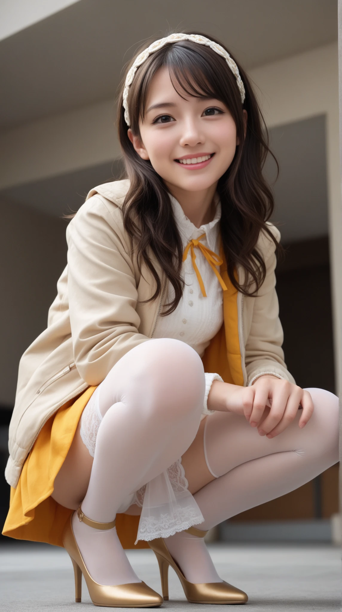 (looking at viewer:1.3),(happy smile:1.1),(extremely beautiful face:1.3),(big eyes:1.3),(double eyelids:1.3),(very long silky hair:1.3),(long eyelashes:1.2), beautiful lips, beautiful eyes beautiful teeth:1.2),(sexy panties:1.1),(realistic silk panties:1.2),(white panties:1.3),(detailed panties:1.3),(17 year old girl:1.2),sexy panties,32K,masterpiece, Raw photo, (detailed fingers:1.2),Best Quality, photorealistic, highly detailed CG Unity 32K wallpaper, intricate detailed face, (Ultra detailed skin:1.2) super idol, clear eyes, thick thighs, drooping eyes, Japanese school uniform, brown loafers, loose socks,