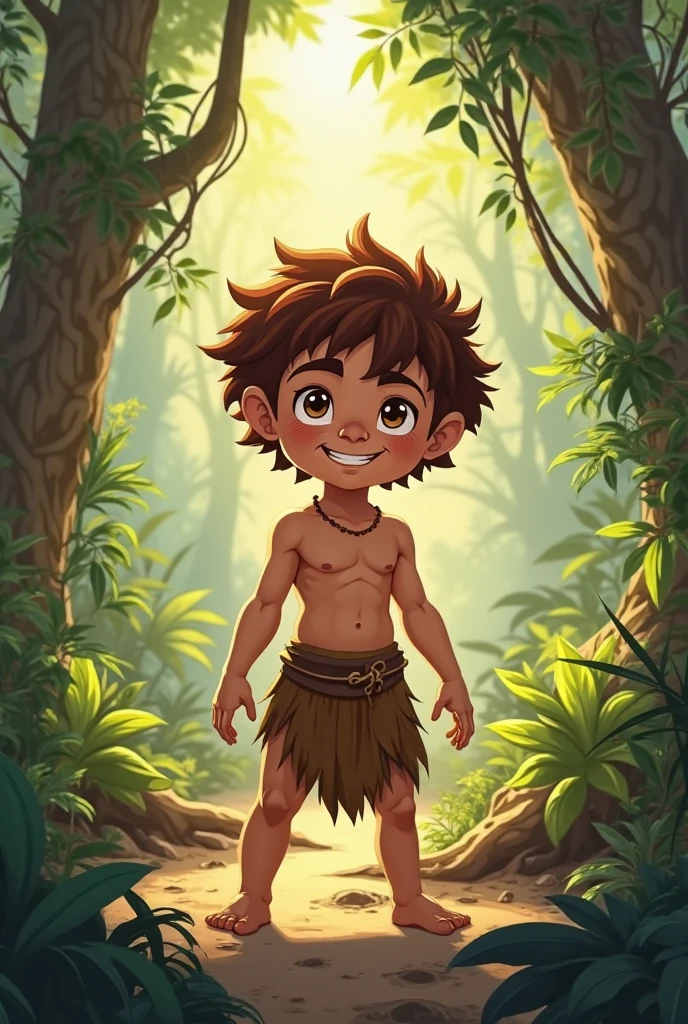 a young blond teenage caveman, realistic, posing with his stone axe , he wears only a sort of skirt made of palm leaves