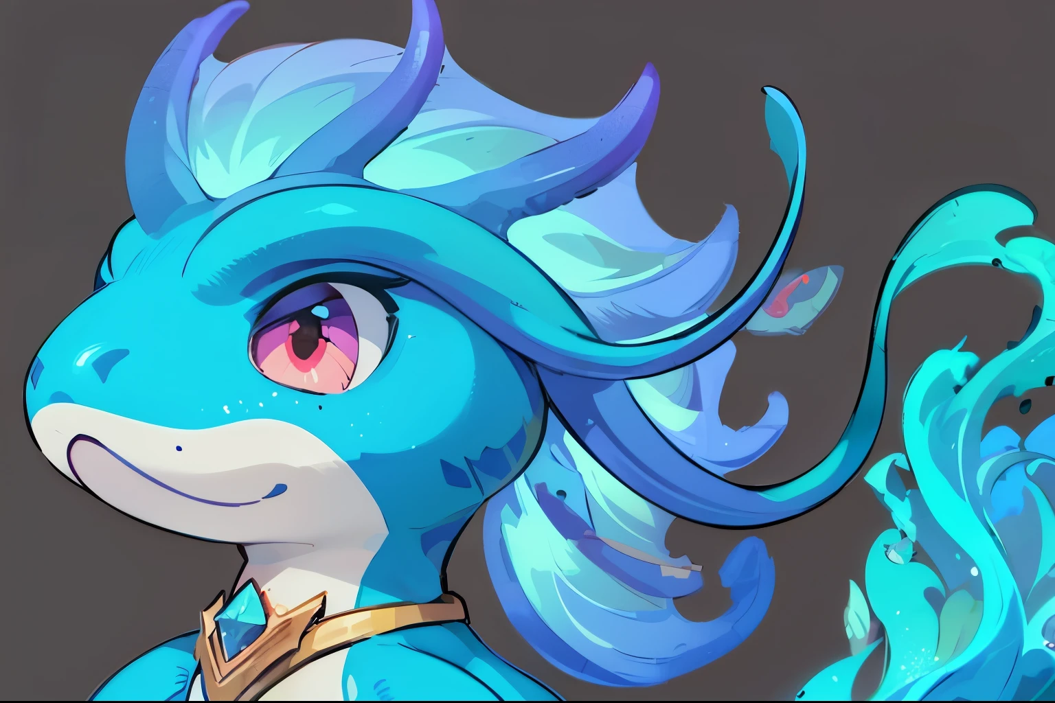 A cute Q version of the water dragon,Head close-up,The crown is shaped like a fish fin,eyebrows have two long whiskers