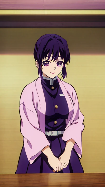 score_10, score_9_up, score_8_up, score_7_up, source anime, anime screencap,Nemu Kurotsuchi, black kimono, cleavage, large breasts, upper body, expressionless,