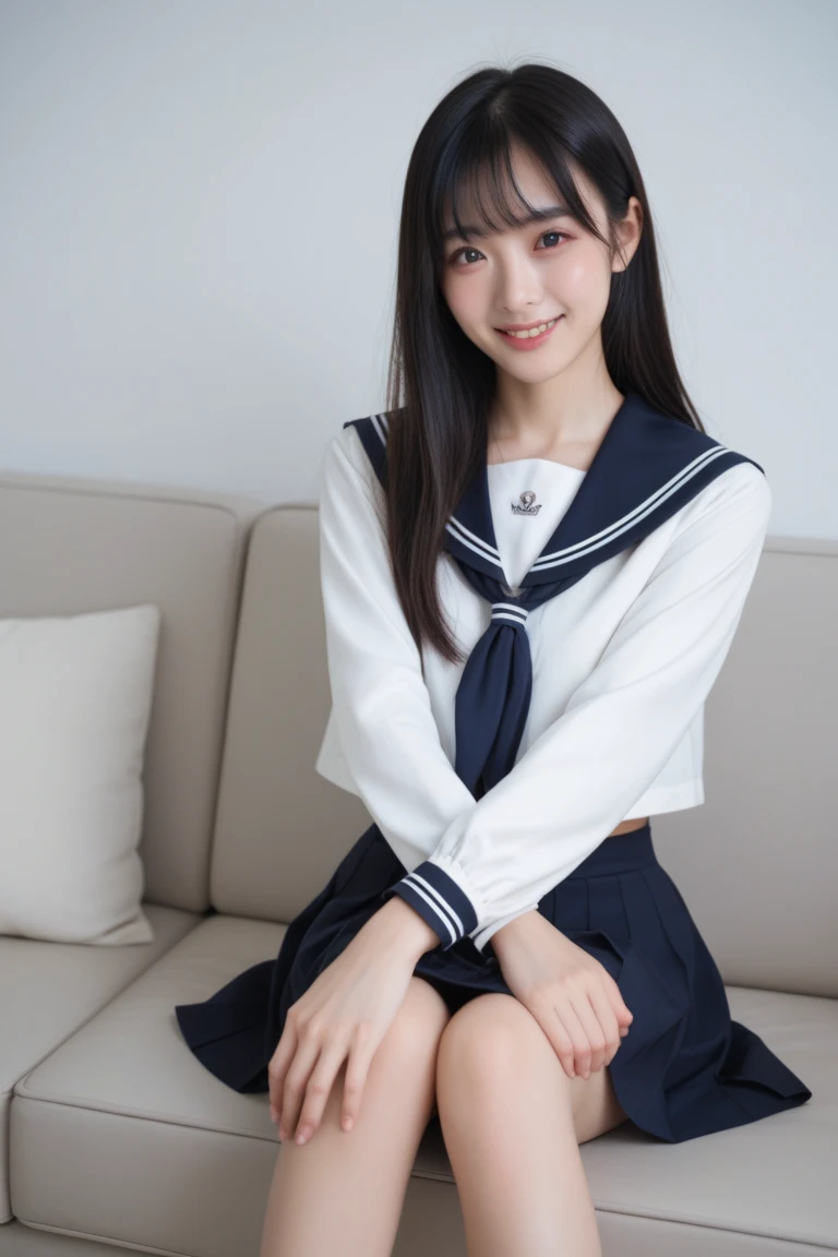 Sailor suit、skirt、Panty shot、White shorts、Sit on a chair、Raise one leg
