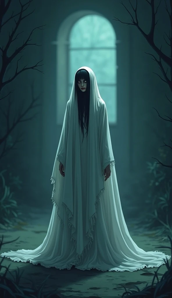 Arafed woman in a white dress sitting in a body of water., The crybaby, a frame of an ethereal, Creepy Spiritual Creepy Image, floating ghost, portrait of sadako from the ring, Gothic ghost maiden, young pale ghost, beautiful with spooky vibes, haunting beautiful young woman, queen of ghosts, Río Styx, ghostly ghost