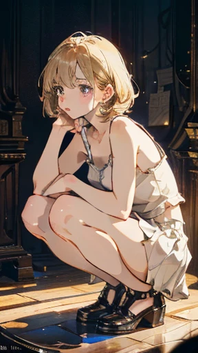 ((Biologically correct limb count))、(( Full-body photo including face))、4K、masterpiece、((Symmetrical facial features))、Eye for detailed depiction、Beautiful woman、Excellent style、Beautiful clavicle、Beautiful feet、Beautiful Hands、Slender body、(Small Ass、Thin thighs)、Facial detailing、Small earrings、necklace、Glancing sideways、Great background、Low Angle、Short skirt、Rooftop、Reading a book