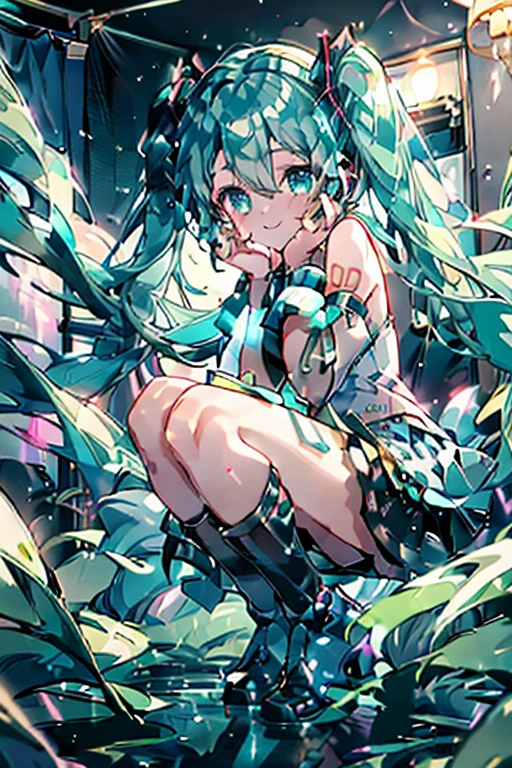 NSFW,miku hatsune,1boy,Heart-shaped pupil,Ejaculation all over the body:1.5,very heavy rain,bus stop,countryside,Uniform on naked,