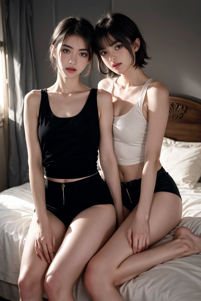 ((Best quality, 8k, Masterpiece: 1.3)), Contour: 1.2, Perfect body beauty: 1.4, Butt: 1.2, ((long Layered haircut, Round chest: 1.5) ), 1girl, (hotel bed: 1.3), big breast, highly detailed face and skin texture, Beautiful eyes, Double eyelids, White skin, Long hair ,Ultra HD,8K, (Completely naked)、dark brown hair、Detailed faces、Detailed lips、Detailed eyeore skins、double eyelids、(huge :1.4)、(off shoulder sweater)、A necklace、(camel toe)、Perfect body、shiny skin、((off shoulder sweater lift:1.5))、Make eye contact with the camera,see through clothes, eyes looking up, sticking tongue out, mouth wide open