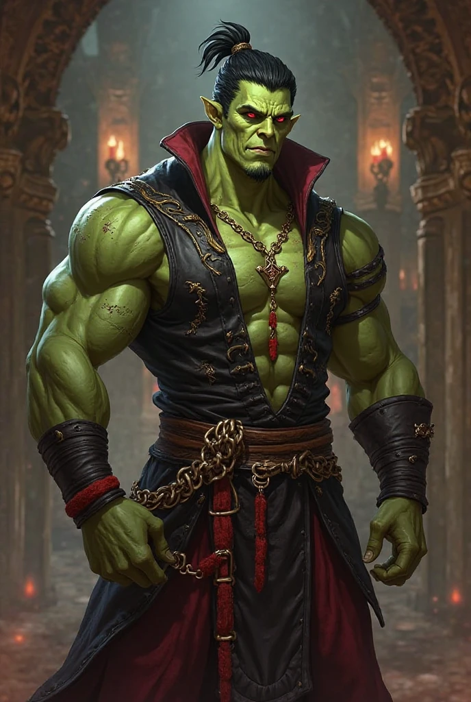 (((intricate design))) (((Top quality))) (((16K))) (((High Definition))) 16K splash art, photorealistic, high-res, ultra sharp, ((masterpiece)), the best quality, expressive eyes, perfect face, Super eyes, perfectly detailed anatomy (((Volumetric lighting))) (((practical lights))) (((1male))) (((muscular))) (((bulky))), (((half-orc))) DND, green skin, big , big thighs, big bulge, extremely tall, lower canines, lupine ears, red long coarse hair tied dreaded hair, stooped posture, smiling, happy, animal fur clothing, in the city, walking, full body, (((from below)))