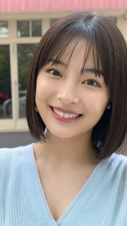 Beautiful Caucasian woman with short dark hair Trump fortune telling Tank top slender Japanese smile
