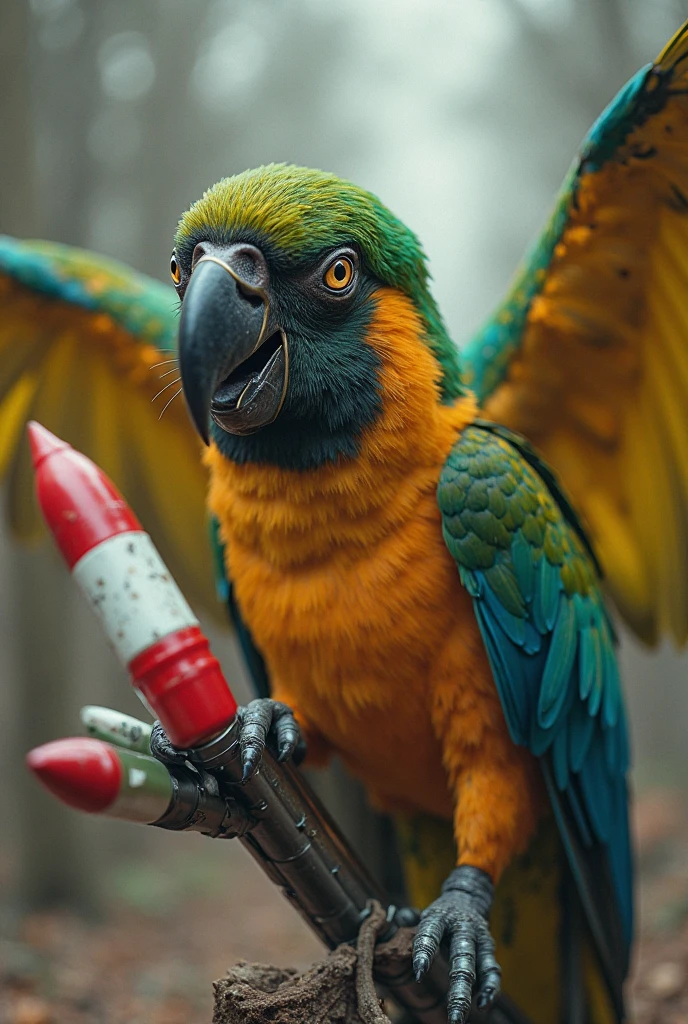 Killer parrot with a knife in its beak, 4K