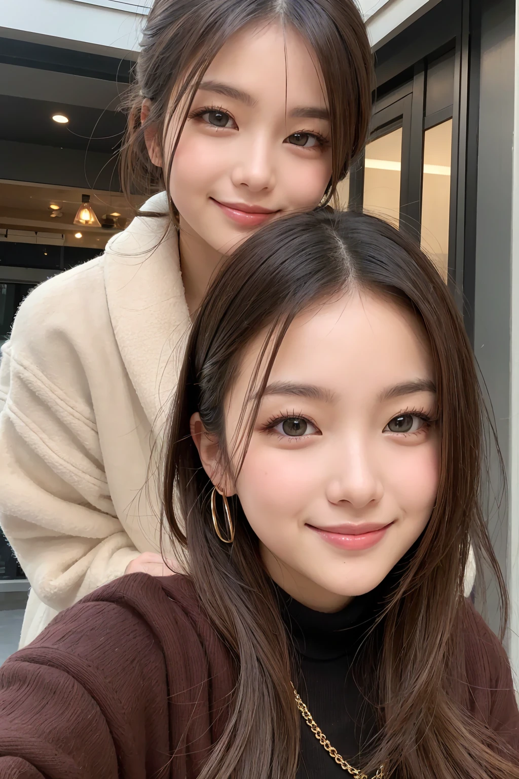 (Masterpiece:1.2),(Photorealsitic:1.5),2girls, duo,navel,Silk,Satin,Skirt,winter,Snow,