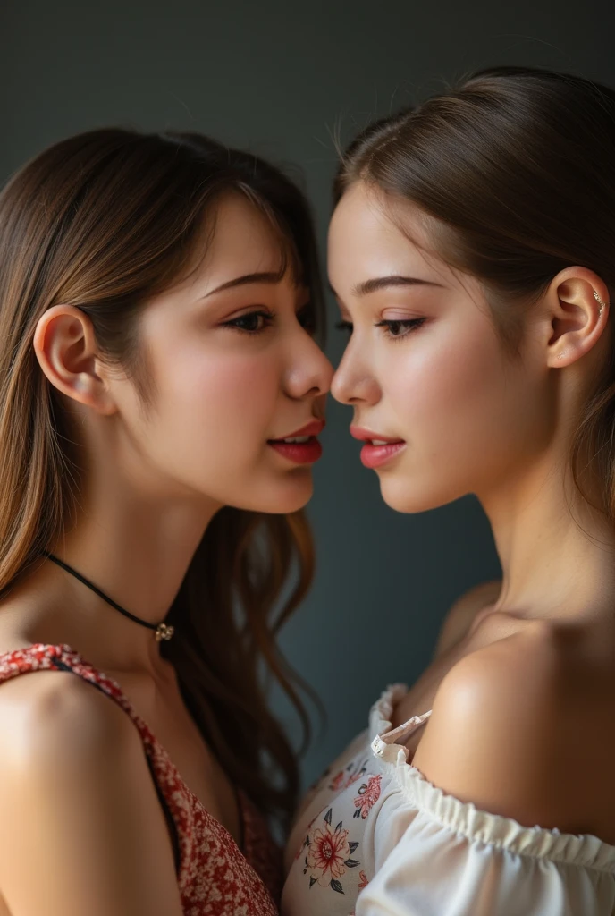 2 girls, a girl sucking another girl’s nipple, naked
