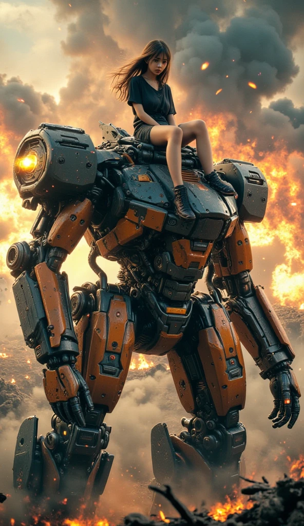 ((masterpiece, best quality)),illustration,ultra detailed 8k,photorealistic,sharp focus,highly detailed,professional lighting,colorful details,iridescent colors BREAK extreme long shot of a factory,large mechanical robot construction,microchip,computer,glowing,intricate details,shitu-mecha,1girl is standing in front of the audience,Navel,in bikini
