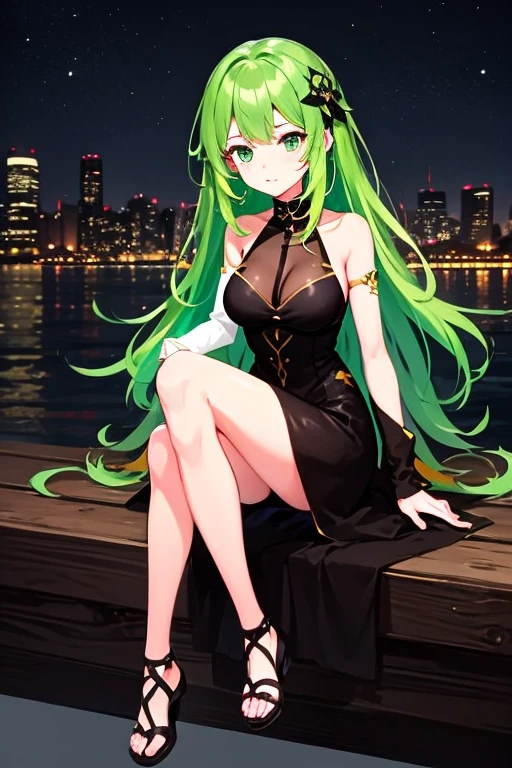 Kizi， highr， high school senior，pupils，Green hair，Green hair color，Bluish cast， Open chest and breasts，Blue_and_Green hair， Detailed beautiful eyes，navy blue eyes， evilsmile， medium boob， Open navel，Bigchest ，Big breasts Thin waist，teens girl，Tsundere，haughty，medium thigh，Fleshy legs， Long legs，校服， Japan School Uniform，JK school uniform，Long black stockings，Hi Silk， Detailed clothes， tmasterpiece,charact，Dejected，Hi Yinran，Dull hair，