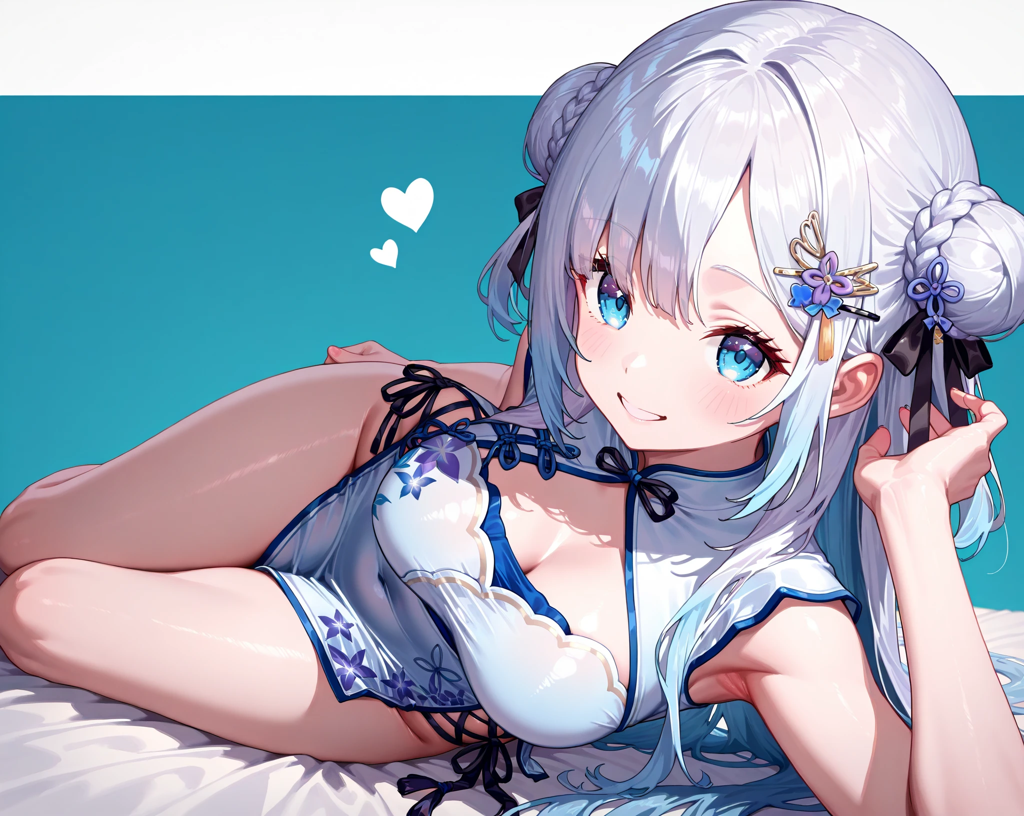 Very detailed, Seductive erotic woman sweating, Breasts covered in rose petals, (Big Breasts, pink/Blue Hair), Focus on the face, Focus on the face, Complex eyes,