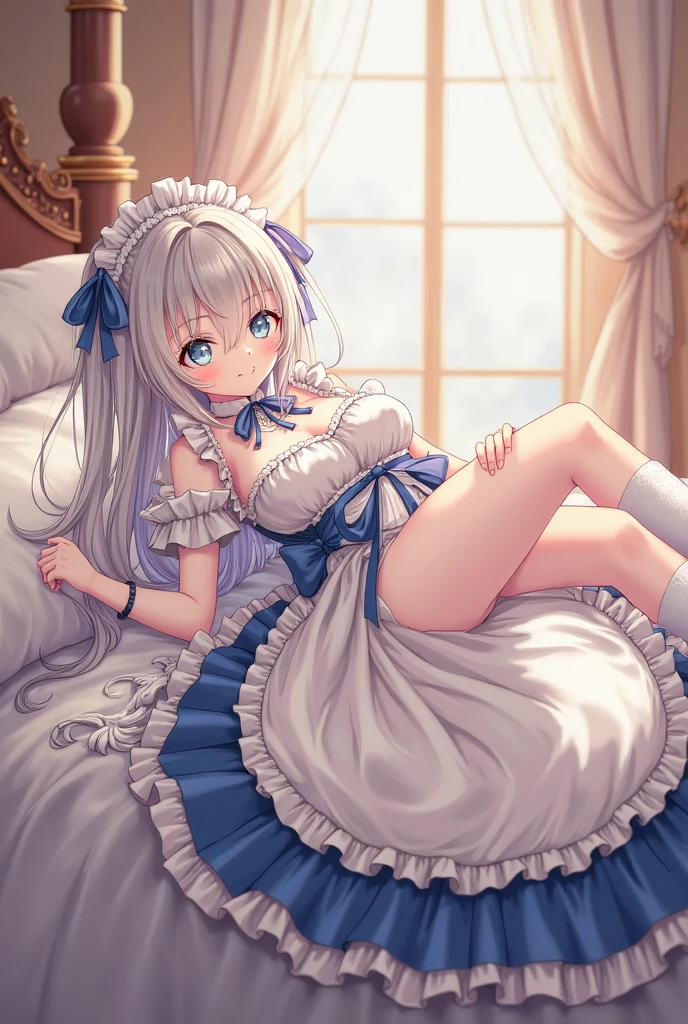 Princess Blue Dress、gold tiara、Transparent pure white skin、Glossy skin、long hair、golden hair、blue eyes、room、blush、skinny、View from the bottom、crying face、small mouth、emphasize the muscles of the pussy、((10 years old))、(((Lift up your skirt and show your white panties)))、short skirt、princess tiara、