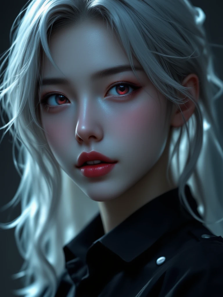 (reminiscent, captivating, and dreamy atmosphere),(malicious gaze with red eyes, porcelain skin, a mischievous smile), their decomposing face with exposed teeth.
