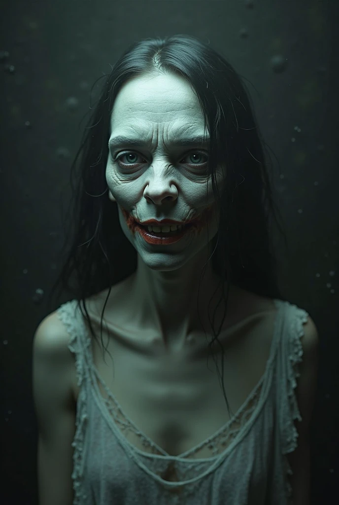 score_9, score_8_up, score_7_up, BREAK .
Front view portrait, Lisa from Silent Hill, comical pose, oversized novelty sunglasses, grotesque smile, pale ghostly skin, long messy hair, tattered bloody dress, horror movie lighting, dark shadowy background, contrasting neon color accents, hyper-realistic textures, uncanny valley effect, surreal atmosphere, mix of terror and absurdity, high-contrast lighting, 8k resolution, photorealistic rendering.
 <lora:P.T_SILENT_HILLS:1>silenthillspt style.
full black theme, first-person perspective, shaky view, analog distortion, VHS artifacts, scanlines, tracking errors, low-fi aesthetics, blurred edges, fish-eye lens effect, handheld movement, found footage style, slightly out of focus, degraded image quality, glitch effects, chromatic aberration, time code overlay, interlaced scan lines, muted colors, low light visibility, grainy texture.