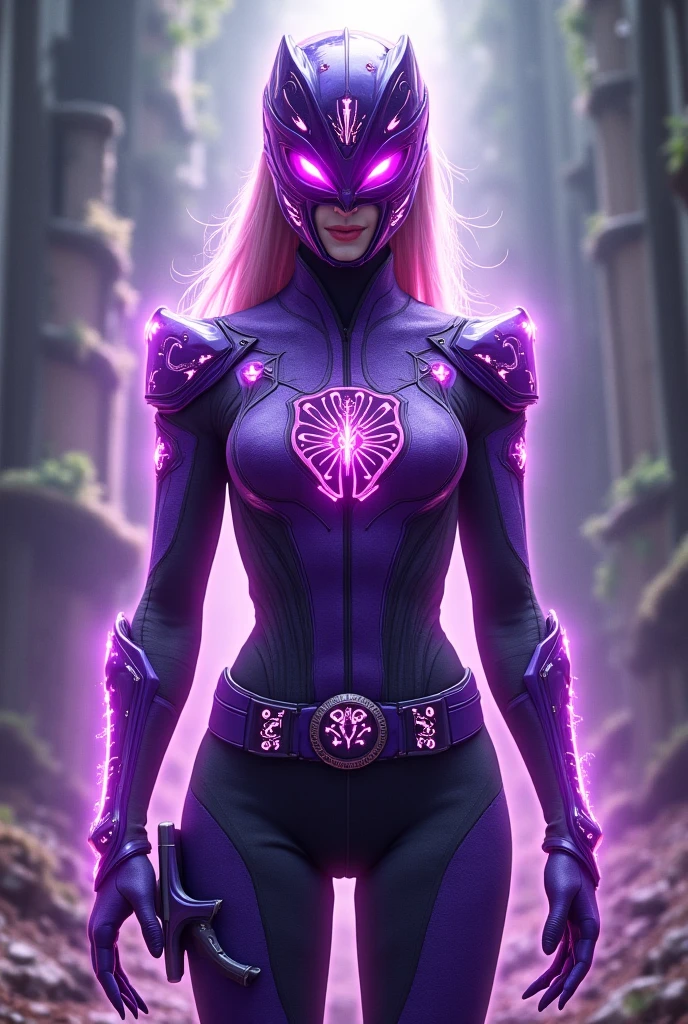 (photorealism:1.2)
a purple Power Ranger, she is seductive and her body is curvaceous and perfect. She’s extremely evil and sexy. Her power ranger helmet has horns on it. Her suit has some resemblance of the mighty morphing suit. Pay close attention to the details and fabric of the mighty morphing suit. She is exuding purple aura from her body.
((Make Power Ranger accurate suit.))