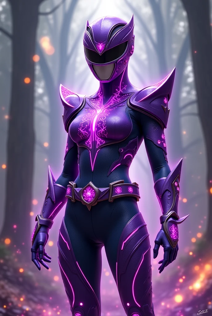 (photorealism:1.2)
a purple Power Ranger, she is seductive and her body is curvaceous and perfect. She’s extremely evil and sexy. Her power ranger helmet has horns on it. Her suit has some resemblance of the mighty morphing suit. Pay close attention to the details and fabric of the mighty morphing suit. She is exuding purple aura from her body.