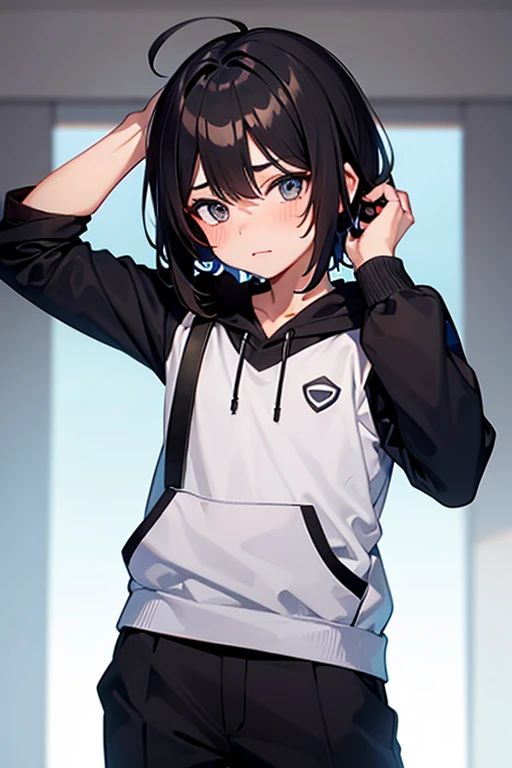 cartoon 《chibi girl》,pastel colors, vector style, Y2K hoodie，Speechless, Only pictures，There are animal ears，simple background