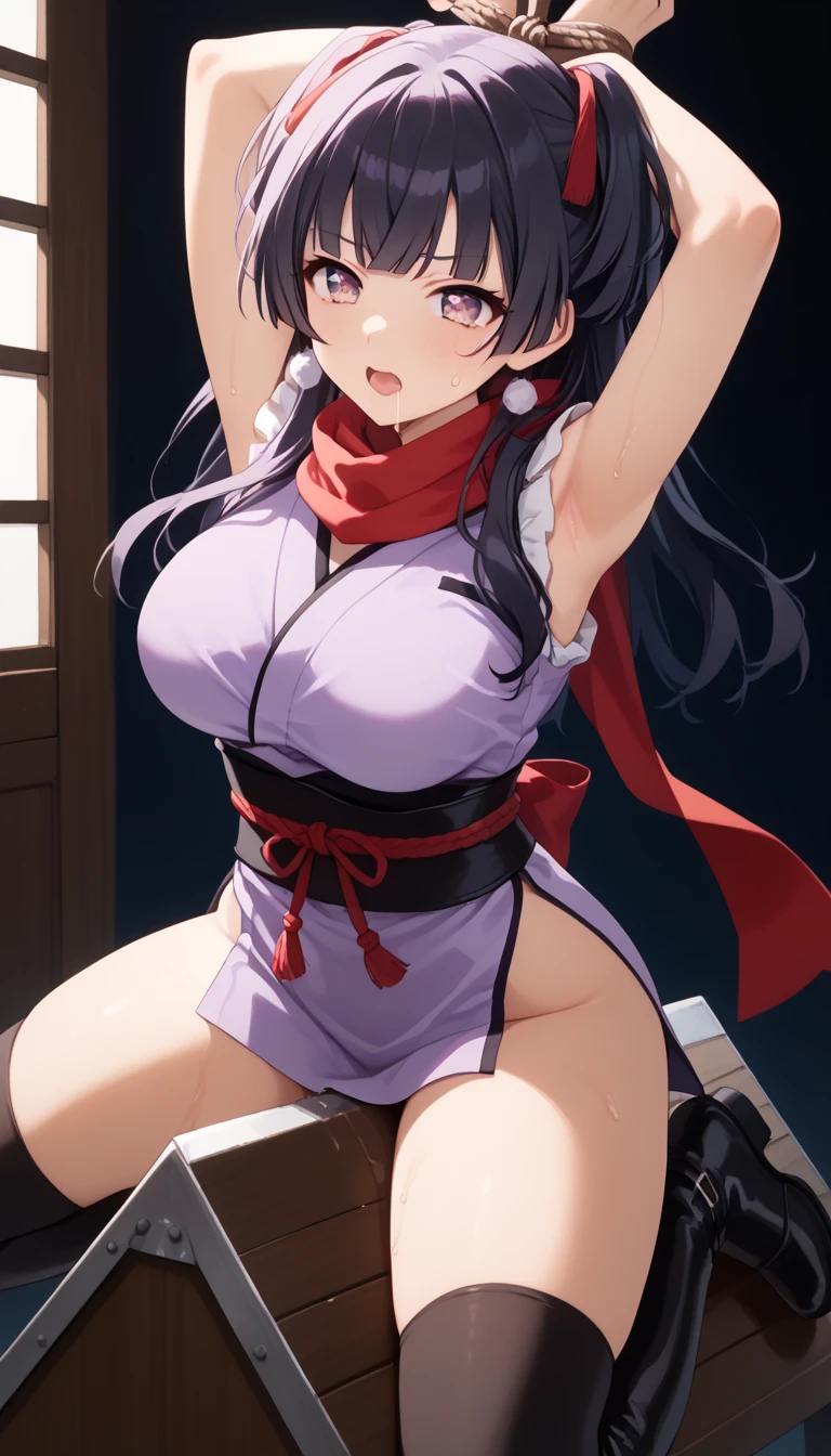 masterpiece, best quality, beautiful art, high resolution, well formed hands, body and fingers, 1 woman, solo, Iroha Samurai Shodown, big breasted, cleavage, full body, gorgeous legs and thighs, sexy sailor senshi uniform, sailor collar, long elbow gloves, skirt lifted by the wind, white leotard peeking , ryona , in peril, she is being beaten up by her opponent, being slammed against the floor, receiving the impact of her opponent's attacks, closed eyes, screaming in pain and agony, ryona and perilous scene, bouncing breasts, weak and helpless, martial arts tournament on the beach 