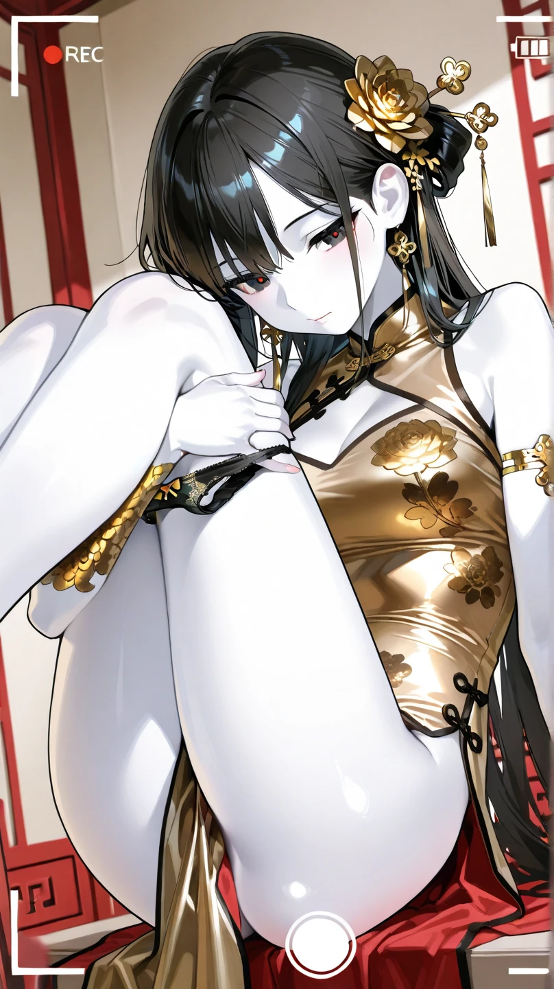 A tragic historical drama in 8k live-action style: Beautiful palace secrets A beautiful 10-year-old Chinese Kung Fu princess with long black hair is being examined by a doctor Gorgeous embroidery, Ultra glossy, She is wearing a shiny gold top and bottom long sleeve floral pajama kung fu suit.... She shows her pussy to the doctor