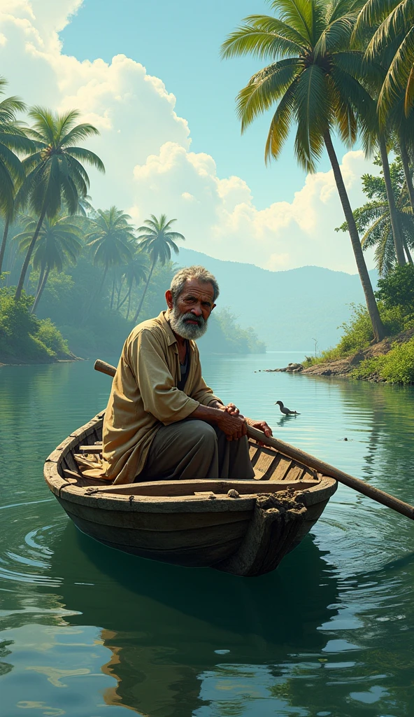 A man in a boat Renaming on a river in the Amazon