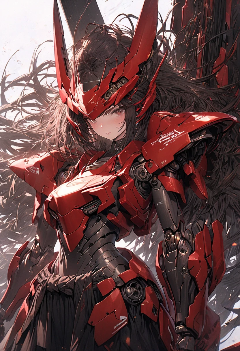 masterpiece, best quality, official art, (hand by Guido Daniele), extremely detailed CG unity 8k wallpaper, 1girl, solo, mecha musume, extremely long black hair, <lora:mecha_offset:0.75>, black armor, dark red glow, black wings,  <lora:add_detail:0.25>, flying, night sky, skyline