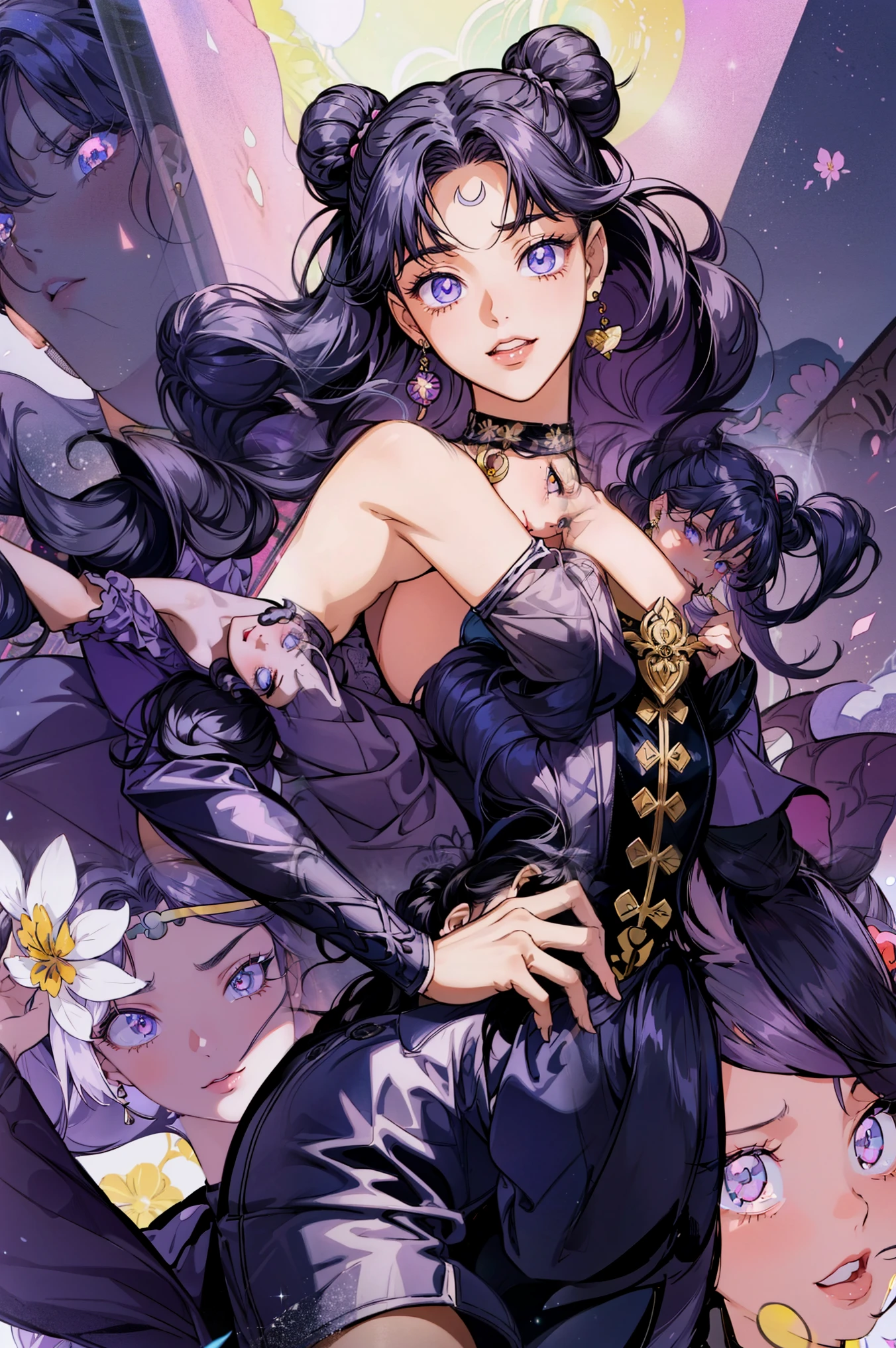 One young and beautiful woman,(Highest quality,Extremely detailed depiction,Incredibly absurd high resolution,Anatomically accurate depiction,Curvy Legs,Vertically drawn pupils),(Glowing Skin,Shiny skin,Porcelain-like skin),(Bewitching succubus),(Noble silk dress,Black Pantyhose,Body net stockings)eyelash,Sweat,(Purple Eyes,Crazy Eyes,There is cleavage in the chest,A seductive smile,Glossy lipstick,Flashy makeup,Seductive gestures,Half-closed eyes:1.5),Luxury accessories,earrings,necklace,Bracelet,whole body,