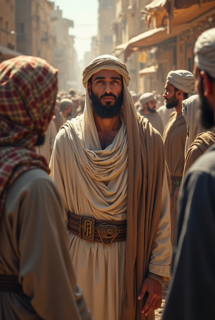 Create a realistic 8K image of the character Nehemiah, son of Azbuk, participating in the reconstruction of the walls of Jerusalem. Nehemiah must be dressed in old, sturdy worker's clothes., with a helmet and construction tools in his hands. He is committed to work, helping to restore a section of the wall with stones and mortar. The background should show other workers and parts of the wall under reconstruction.."