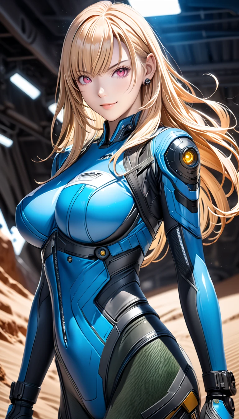 1girl,Samus aran,solo,green eyes,blonde hair,blue body suit,ponytail,lying down, half closed eyes,torn clothes, damaged, indoors,in space ship,silver metallic background,Science fiction,ultra-detailed,sharp focus,aesthetic,(best quality)