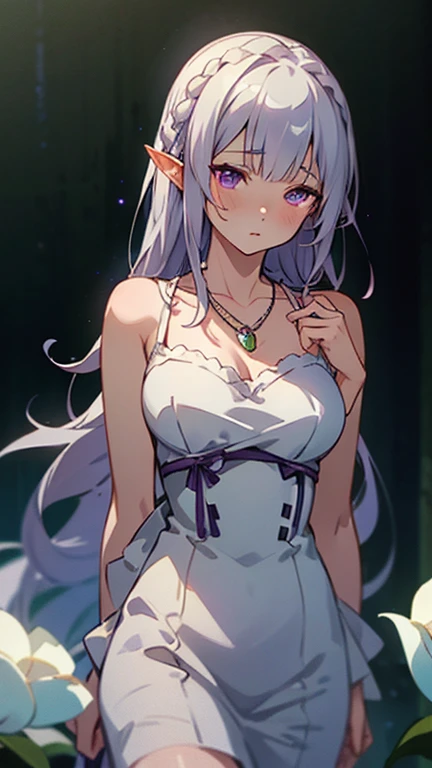 masterpiece:1.4, highest quality))+, (Super detailed)+,(Super detailed eyes)+,
(One cute girl),18-year-old,(violet eyes:1.15),Silver Hair, Very long hair,(Wariza:1.2),Pale skin,Mouth closed,sad,
(She wears a gown made of tangled vines:1.5),(Full breasts:1.2),(Grape dress:1.4),(A dress made from grapevine:1.2),(Surrounded by grapevine:1.4),
(despair:1.3),Gothic,
(Dark yellow vine:1.3),leaf,(Grapevine:1.1),
(Dawn Light:1.2),violet,
(Heavy monochrome:1.16),(Depth of written boundary:1.4), 
