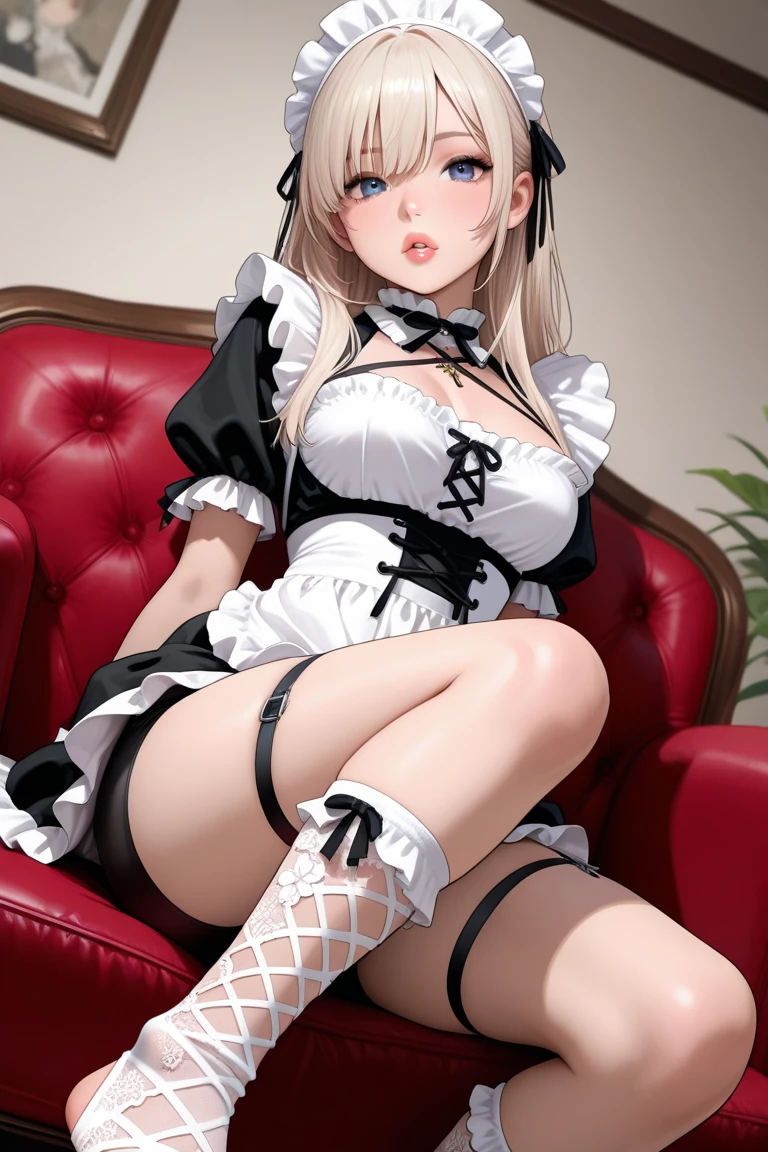 ((Best quality)), ((Masterpiece)), ((Ultra-detailed)), (illustration), (Detailed light), (An extremely delicate and beautiful),A charming young girl,Dramatic perspective,Footjob,lacy stockings,NSFW,huge tit