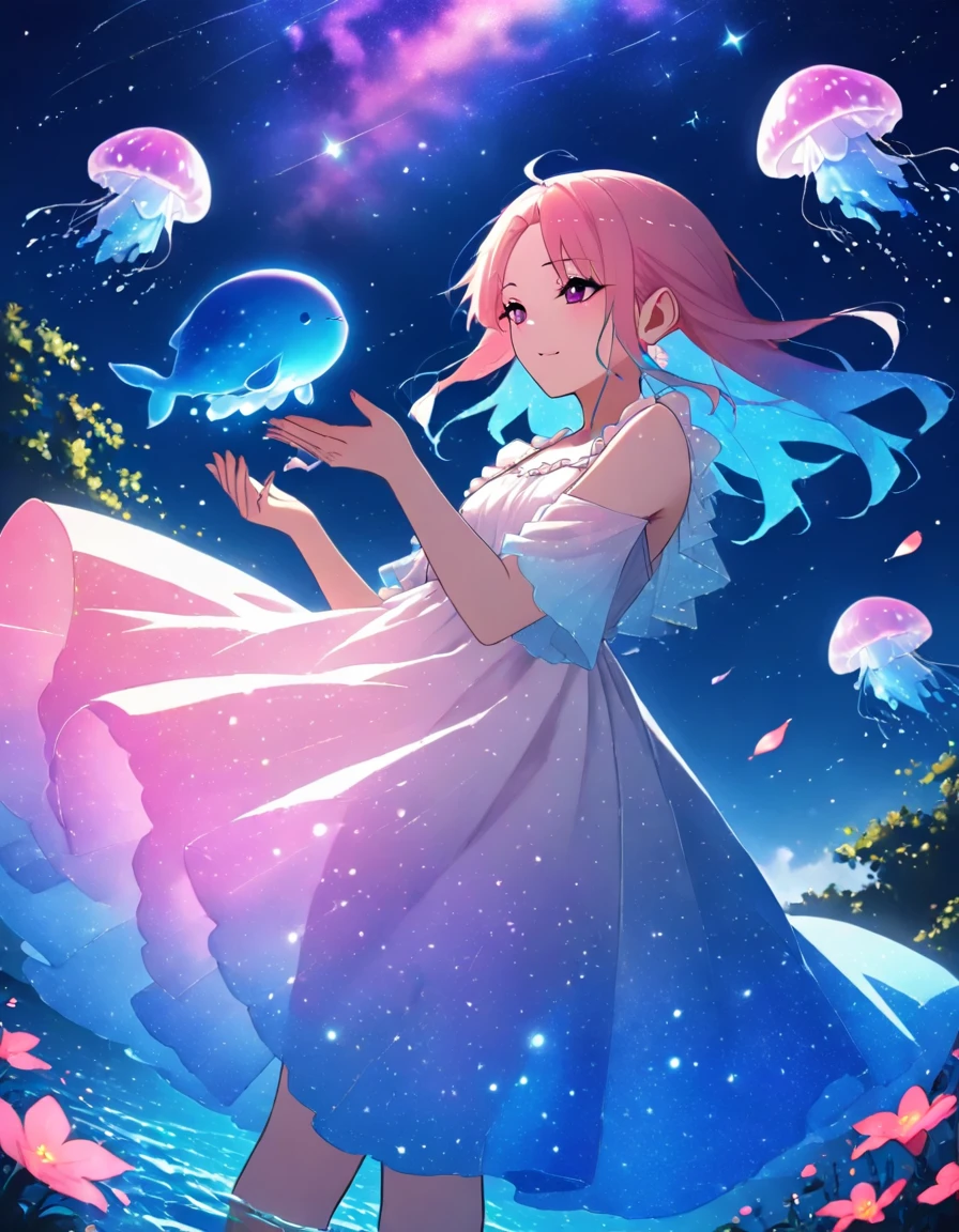 (1 Girl), solo, solo, Full-body portrait, Jellyfish hair， Cool women，Shoulder Bare , My chest is open ， There&#39;s a chain on the dress , Mermaid trousers，He&#39;s doing a cool pose， White background, The Detailed Art of the Onmyoji, beautiful painting style, The Style, masterpiece, Top Quality, Highest quality, Ultra-high resolution with beautifully detailed lighting