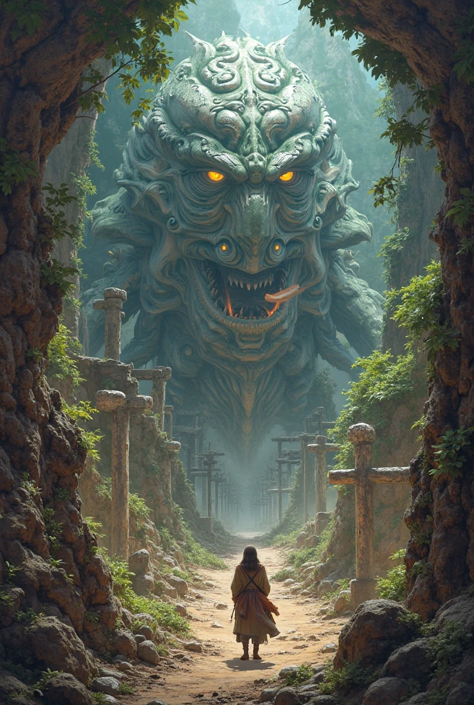 (Extreme close-up) photore (Scared:1.1) (A 12th-century Chinese monastery:1.2), (rainforests:0.9), (tall grass:1.2), (Huge old dead alien unicorn monster left in the background:1.2), Wet, rays of sunshine, insanely details, Cinematic, epic realistic, Intricate details, ultra - detailed, High quality, primitive, author:Jakub Rozalski