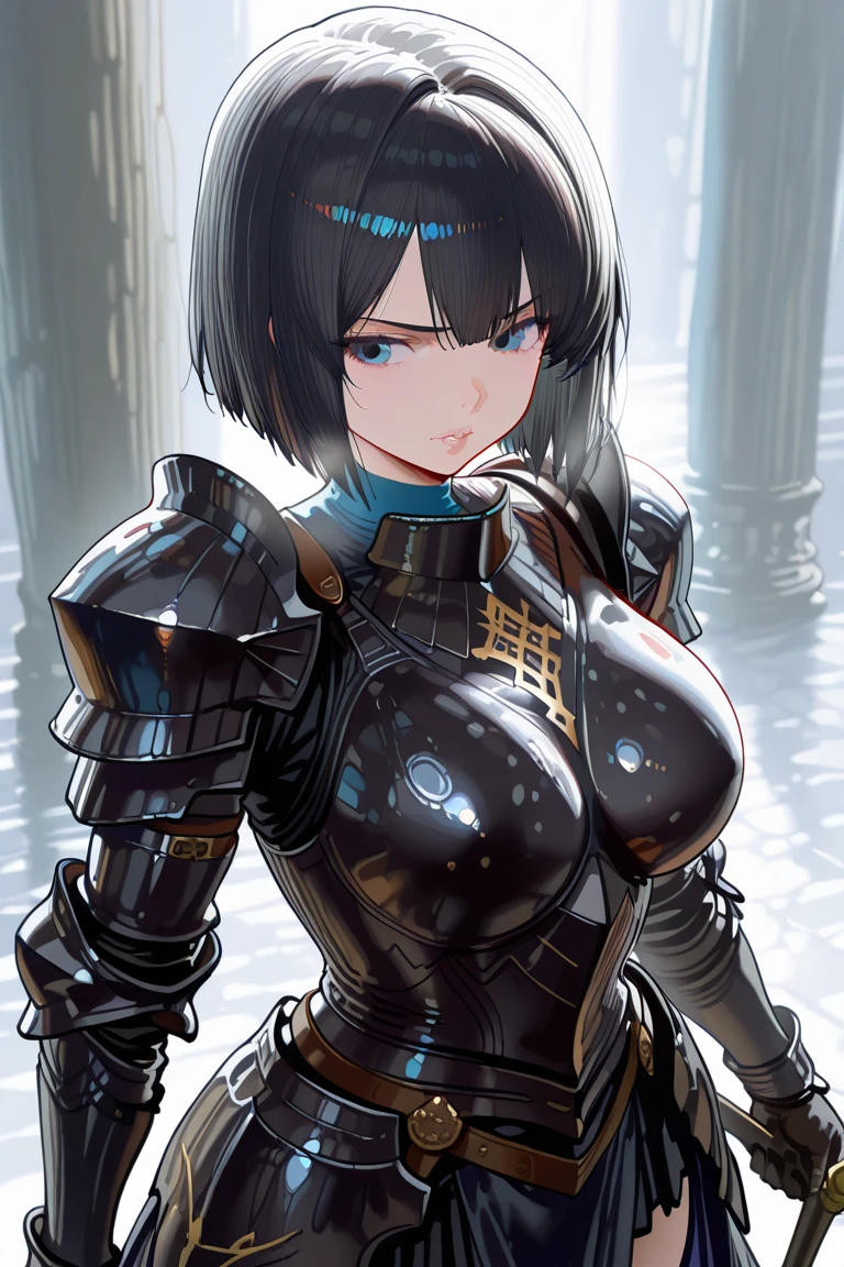 Browsing Caution, (Best image quality,highest quality,Highest Resolution, Ultra-Realistic Images,Very detailed,masterpiece),One Woman,Black short hair,((Sticky with sweat)),Big Breasts, Erect nipples, (((Large areola))),(((Exposing the breasts))), armor,blush, Eyes in Love, Dynamic pose ,Browsing Caution,