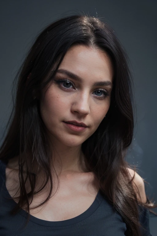 Pale skin, black hair, cleavage