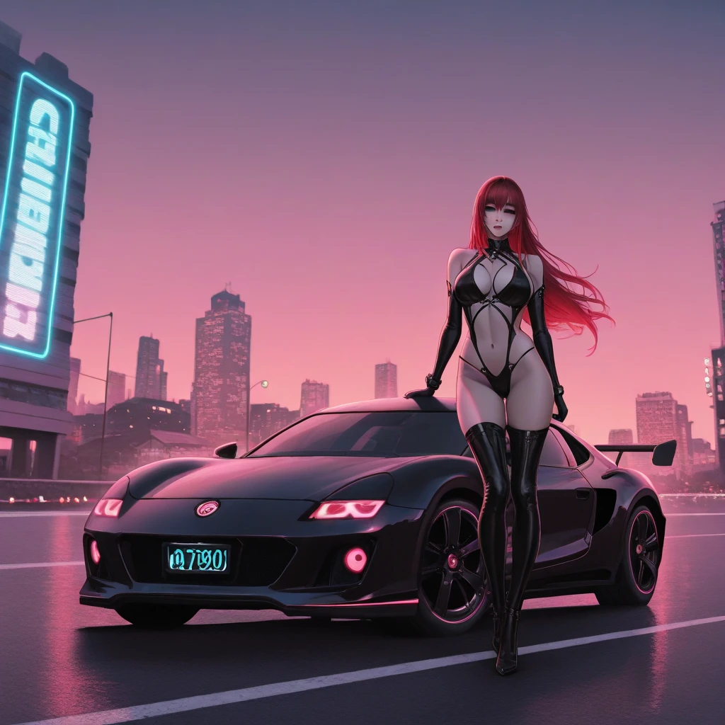 Anime girl in a black bodysuit posing next to a racing car, Azur Lane Style, Azur Lane Characters, From the Azur Lane video game, artstation pixivでトレンド, From Girls Frontline, Senna from League of Legends, Fascinating anime, Gweiz-style artwork, Krentz Kuschaert and Artem Demra