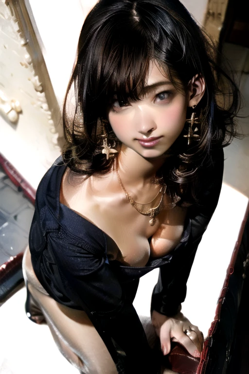 ((masterpiece)), Highest quality, ((Highly detailed face:1.4)), ((Ultra-high resolution:1.2)), (photoRealistic:1.4), wonderful, In detail, Large file size, Correct Exposure, One girl, (Intricate details), alone, View your viewers, Perfect lighting, Realistic, lips, blush, Shiny skin, Fair skin,Highly detailed face, Beautiful attention to detail, (Detail Skin:1.2), compensate, Depth of field, ((Overcoat,Black Stockings,Leather shoes,)),((Natural big breasts:1.8)),((Upper Body)),((Detailed nipples with attention to detail)),((Photo from chest up))