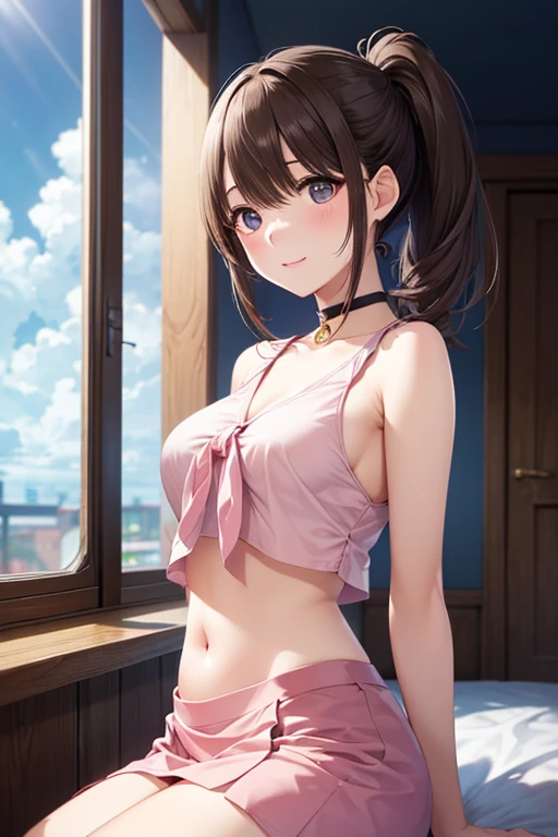 masterpiece, Highest quality, High resolution, Very detailed,(((Chiyoko Sonoda))), (((Light blue underwear))), evening, Zoom in, Brick wall
