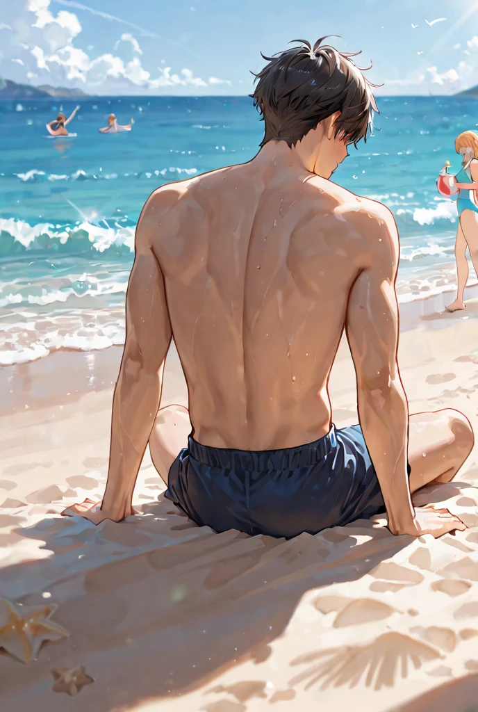 masterpiece, top quality, photo, male, short-haired, well-groomed short beard, full body, two blocks, naked,