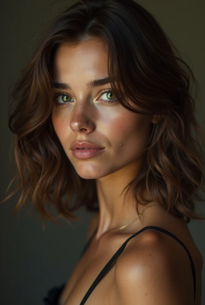 Femme latina  avec un pull noir  aux yeux verts, Portrait Sophie Mudd, cheveux bruns et grands yeux, Selfie d’une jeune femme, Yeux de chambre, violette myers, sans maquillage, maquillage naturel, regarder directement la caméra, Visage avec Artgram, Maquillage subtil, Superbe photo du corps entier, yeux verts perçants, Bel angle, pose attrayante, fille mignonne, pose sexy, Image du corps entier, corps entier, Prise de vue du corps entier, déesse brune, détail élevé, pose satisfaite, Pantalon en cuir