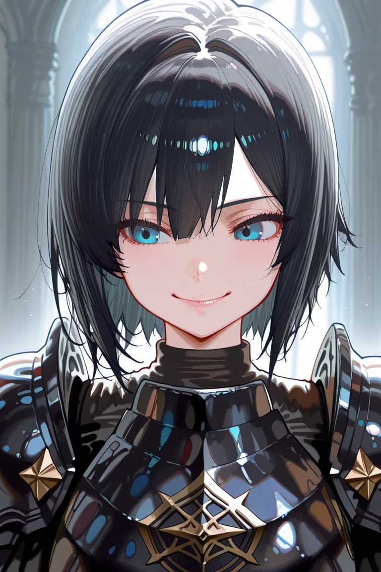 beautiful, (masterpiece), best quality, (extremely detailed face), extremely detailed eyes,  perfect lighting, OverallDetail, detailed, deep skin,textured skin,
,marnie pokemon,<lora:marnie by Goofy Ai:0.8>,black hair, medium hair,
Nodding head slowly, accentuating cleavage,<lora:Armor:0.9:TT>japanese armor,office[::1],smirk,blowout