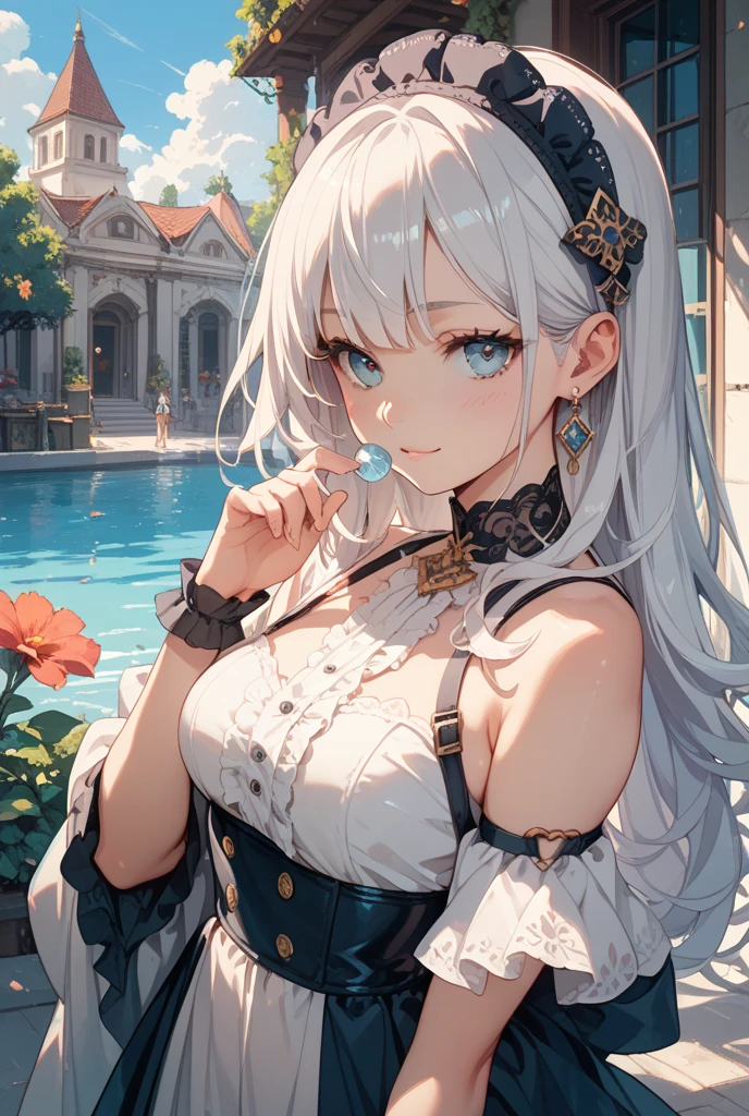 ((dress_default, terrific_default)):1.5,((solo, 1girl)) ((masterpiece,Highest quality,Highly detailed images,Beautiful images、Realistic、Dutch Angle)), (Bright lighting overall、Backlight、A fantastic atmosphere、Thick Fog、Dust flutters),(Dynamic pose、Beautiful cleavage、large breasts)1.2, ((Ocean、On the boat:1.2))((arms behind head))、Black sleeves