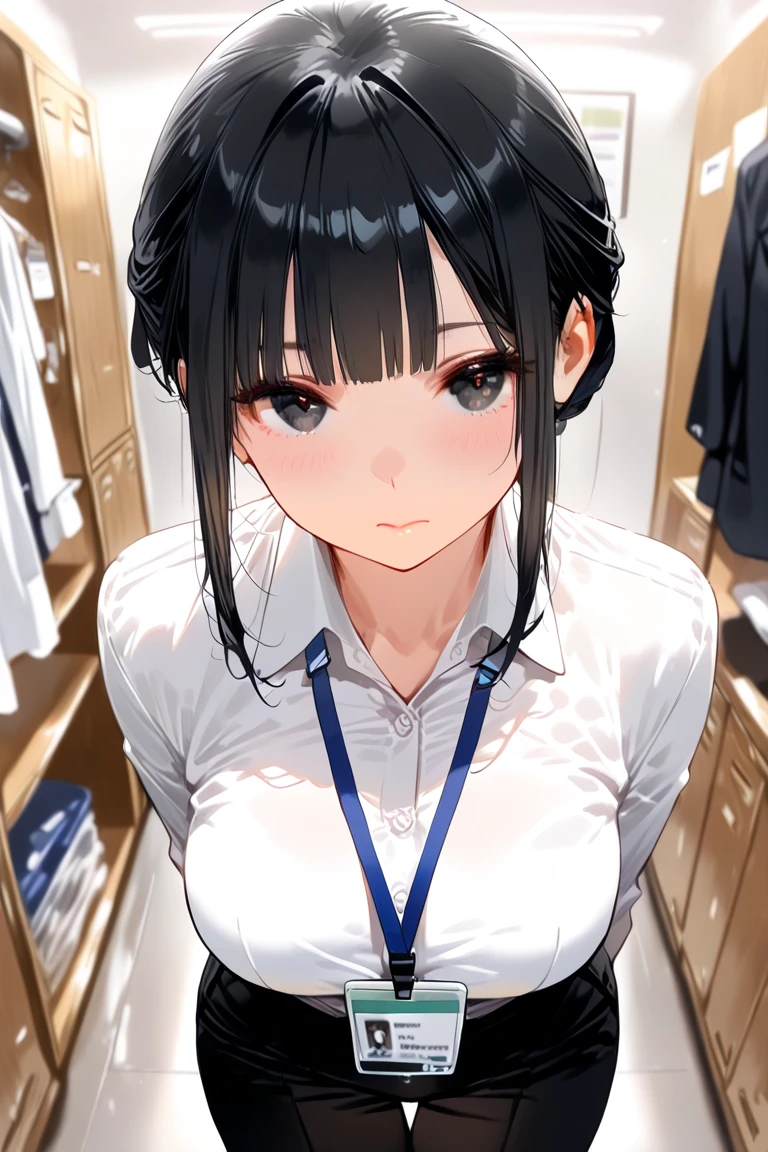 Black-haired bob high school girl uniform completely naked
